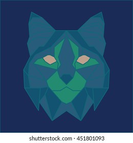 Green and blue low poly bobcat