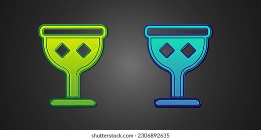 Green and blue Medieval goblet icon isolated on black background. Holy grail.  Vector
