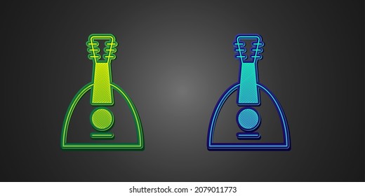 Green and blue Musical instrument balalaika icon isolated on black background.  Vector