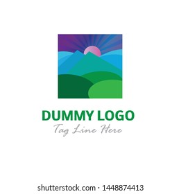 Green Blue nature color Landscape Logo vector with Dummy texts. It can be used for Nature, Mountains, Hills, Sunrise, Sunset purpose. 