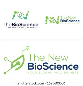 Green blue navy atom molecule hexagon line element symbol icon concept logo design suitable for medical pharmaceutical natural industry natural vitamin bio science lab school education