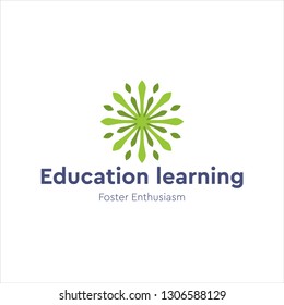 Green blue navy line art leaf flower combination mark logo design concept suitable for education learning agriculture resort organic beauty