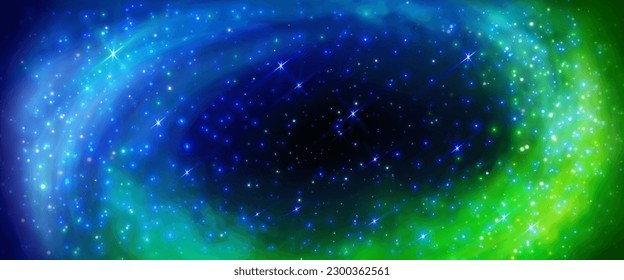 Fondo de la galaxia azul nebulosa azul cielo claro. Resumen de la textura estelar cósmica del universo. Ilustración nocturna galáctica profunda con energía de infinito de polvo estelar resplandece. Fondo de aurora externa realista