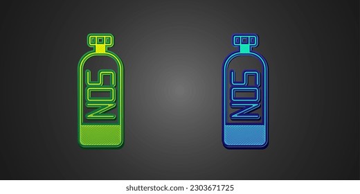 Green and blue Nitrous oxide icon isolated on black background.  Vector