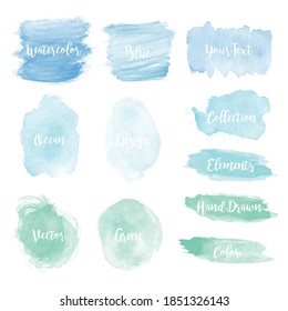 Green & Blue Ocean Shades Watercolor Stain For Design.