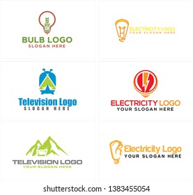 Green blue orange line art illustration television and light bulb logo design suitable for electronics produce industry power