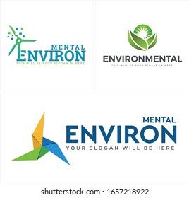 Logo color azul verde naranja con hoja de píxeles de viento símbolo de sol brillante diseño moderno adecuado para la empresa de desarrollo de energía ambiental web