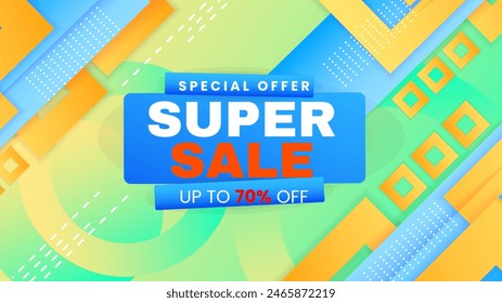 Green blue and orange vector special discount super sale background. Vector super sale template design. Big sales special offer. End of season party background