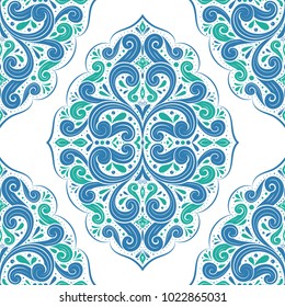 Green and blue ornamental seamless pattern. Vintage, paisley elements. Ornament. Traditional, Ethnic, Turkish, Indian motifs. Great for fabric and textile, wallpaper, packaging or any desired idea