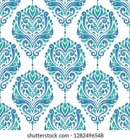 Green and blue ornamental seamless pattern. Vintage vector, paisley elements. Ornament. Traditional, Turkish, Indian motifs. Great for fabric and textile, wallpaper, packaging or any desired idea.