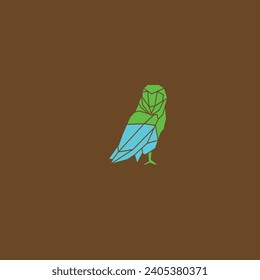green and blue owl in front of the background