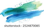 Green blue paint artistic dry brush stroke. Watercolor acrylic hand painted backdrop for print, web design and banners. Realistic vector background texture