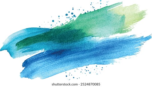 Green blue paint artistic dry brush stroke. Watercolor acrylic hand painted backdrop for print, web design and banners. Realistic vector background texture