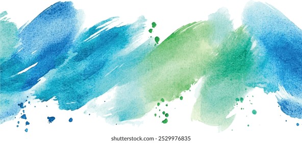 Green blue paint artistic dry brush stroke. Watercolor acrylic hand painted backdrop for print, web design and banners. Realistic vector background texture