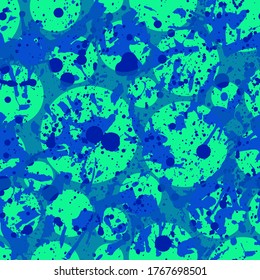 Green and blue paint splatter seamless pattern, abstract multicolor vector background. Colorful design wallpaper.