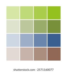 Green blue palette. Gradient color swatches. Modern vector grid. Pastel tone squares.