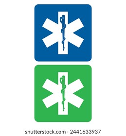 Green and blue pharmacy signs on a white background