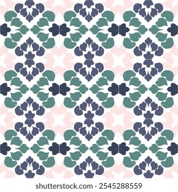 Green, blue, and pink embroidery, motif ethnic ikat seamless textile illustration, print striped ornament, pattern, design for wrapping, silk, scarf, clothing, background, textile, carpets, curtains.