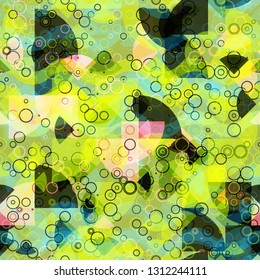 Green, blue, pink seamless texture from geometric elements. 