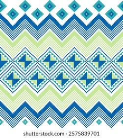 Green and Blue Pixel Art Pattern,fabric design.