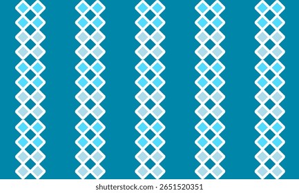 Green blue plaid fabric texture, blue diamond vertical stripe with white border checkerboard repeat pattern, replete image, design for fabric printing, rhombus