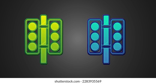 Green and blue Racing traffic light icon isolated on black background.  Vector