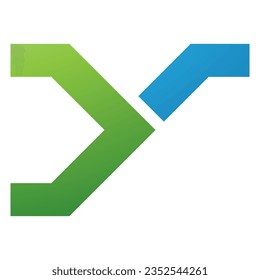 Green and Blue Rail Switch Shaped Letter Y Icon on a White Background