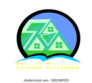 Green and blue real estatae logo design with circle outline