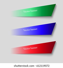 Green, blue, red banner.  Three banners in the form of vanishing ribbons. A set of banners for advertising and design. The flat band image. Vector label ribbons tag. Vector illustration.