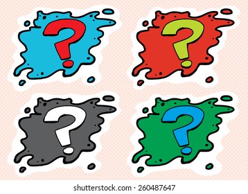 Green, blue, red and gray cartoon question mark icons