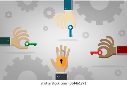 Green Blue and Red key for unlock, data protection for business or network management concepts.