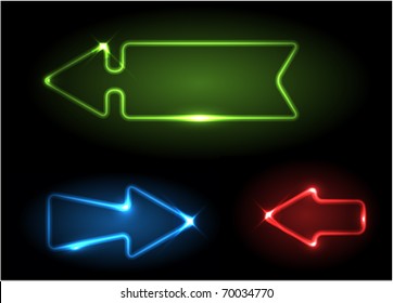 Green, Blue And Red Neon Arrows On Black Background