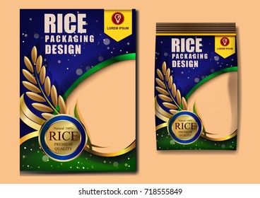 Green and blue Rice Package Thailand food Logo Products and Fabric Background Thai Arts, banner and poster template design rice food.Golden template and rice design