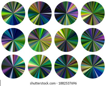 Green blue round metallic gradient disk elements vector collection. Polished multicolor swatches. Banner metal surface gradient backgrounds. Icon backgrounds material design.