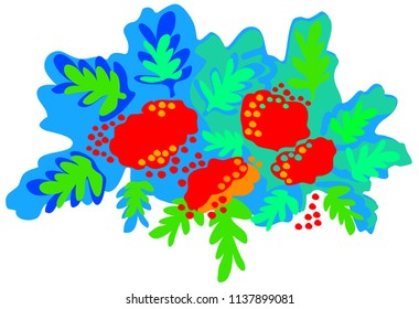Green and blue rowan branches with red berries vector graphics
