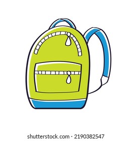 Green blue school bag or travel backpack isolated vector illustration