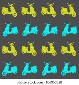 Green and blue scooters seamless vector pattern.