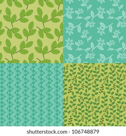 Green and blue seamless decorative patterns