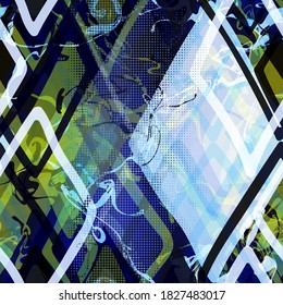 Grüne und blaue nahtlose Textur mit handgezeichneten geometrischen Elementen. Abstrakter Vektorhintergrund für Webseiten, Banner-Hintergrund, Stoff, Innendekor, Umhüllung
