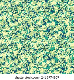 Grüne und blaue nahtlose Vektorgrafik Textur Blumen hinterlässt Muster auf dem Hintergrund