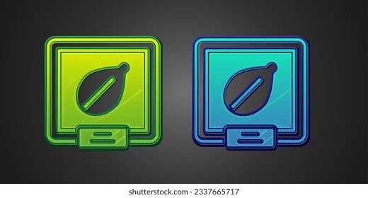 Green and blue Seeds of a specific plant icon isolated on black background.  Vector