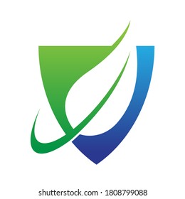 green and blue shield leaf environment logo vector template