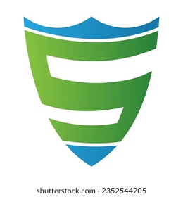 Green and Blue Shield Shaped Letter S Icon on a White Background