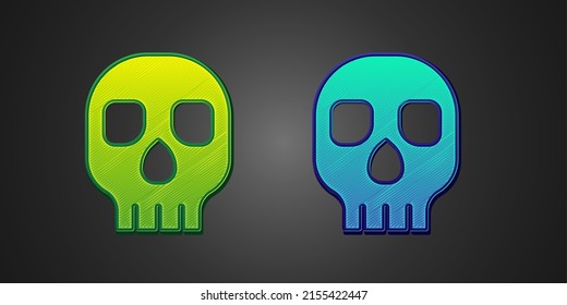 Icono del cráneo verde y azul aislado en fondo negro. Feliz fiesta de Halloween.  Vector