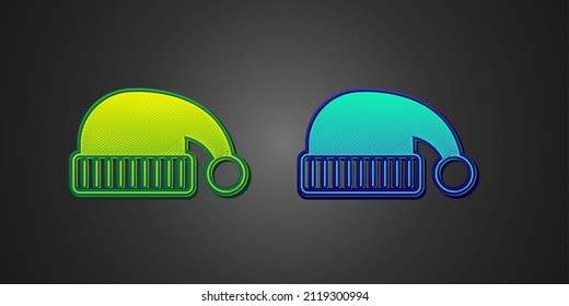 Green and blue Sleeping hat icon isolated on black background. Cap for sleep.  Vector