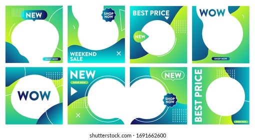 Green and Blue social media post template, for store and fashion. Minimalistic geometric concept. Alternate design is available for your need, suitable for your promotion.