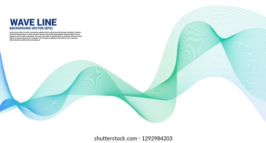Green blue Sound wave line curve on white background. Element for theme technology futuristic vector
