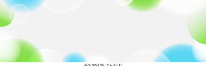 Fondo de la esfera azul verde. Resumen de burbujas flotantes de luz y papel tapiz de bolas. Fondo de círculo de gradiente suave y borroso. Plantilla de diseño horizontal para banner, afiche, presentación, folleto. Vector