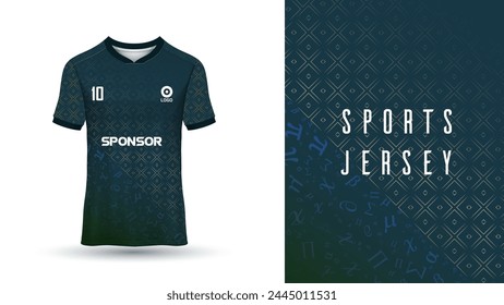 Green, Blue sports design template for soccer jersey, football kit and tank top for basketball jersey. Sports uniform in front and back view. Tshirt mock up for sports club. Vector Illustration.