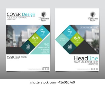 Green and blue square annual report brochure flyer design template vector, Leaflet cover presentation abstract geometric background, layout in A4 size